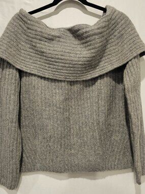Banana Republic Off The Shoulder Sweater Gray Wool Blend Ribbed Knit XL